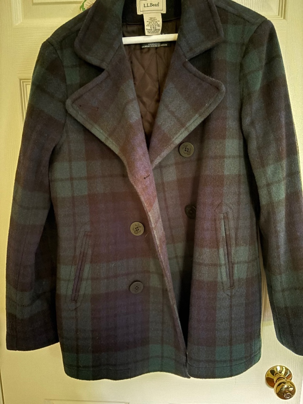 LLBean Wool Insulated Plaid Winter Pea Coat